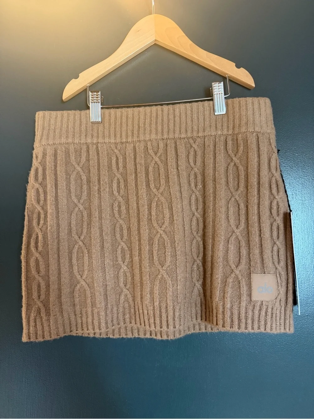 ALO cozy brown cable-knit mini skirt NWT